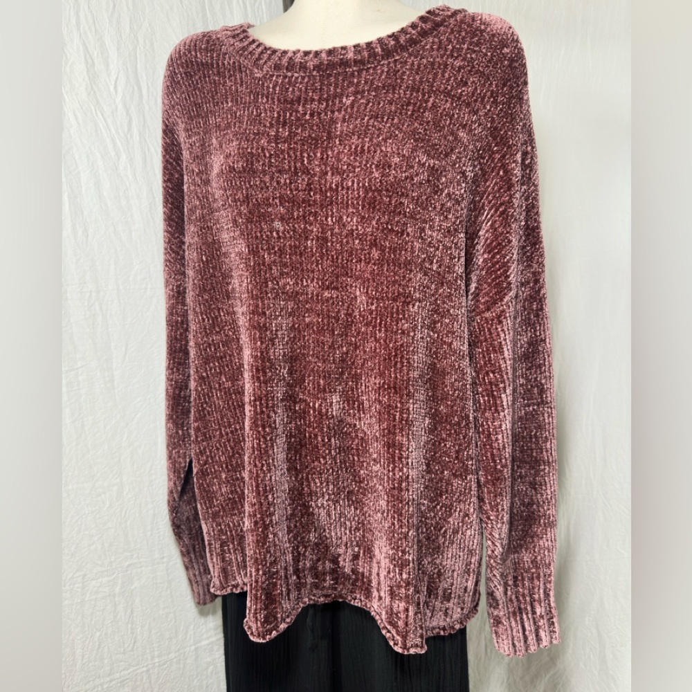 Seven7 Plush Chenille Sweater- Purple- Dusty Rose-XL